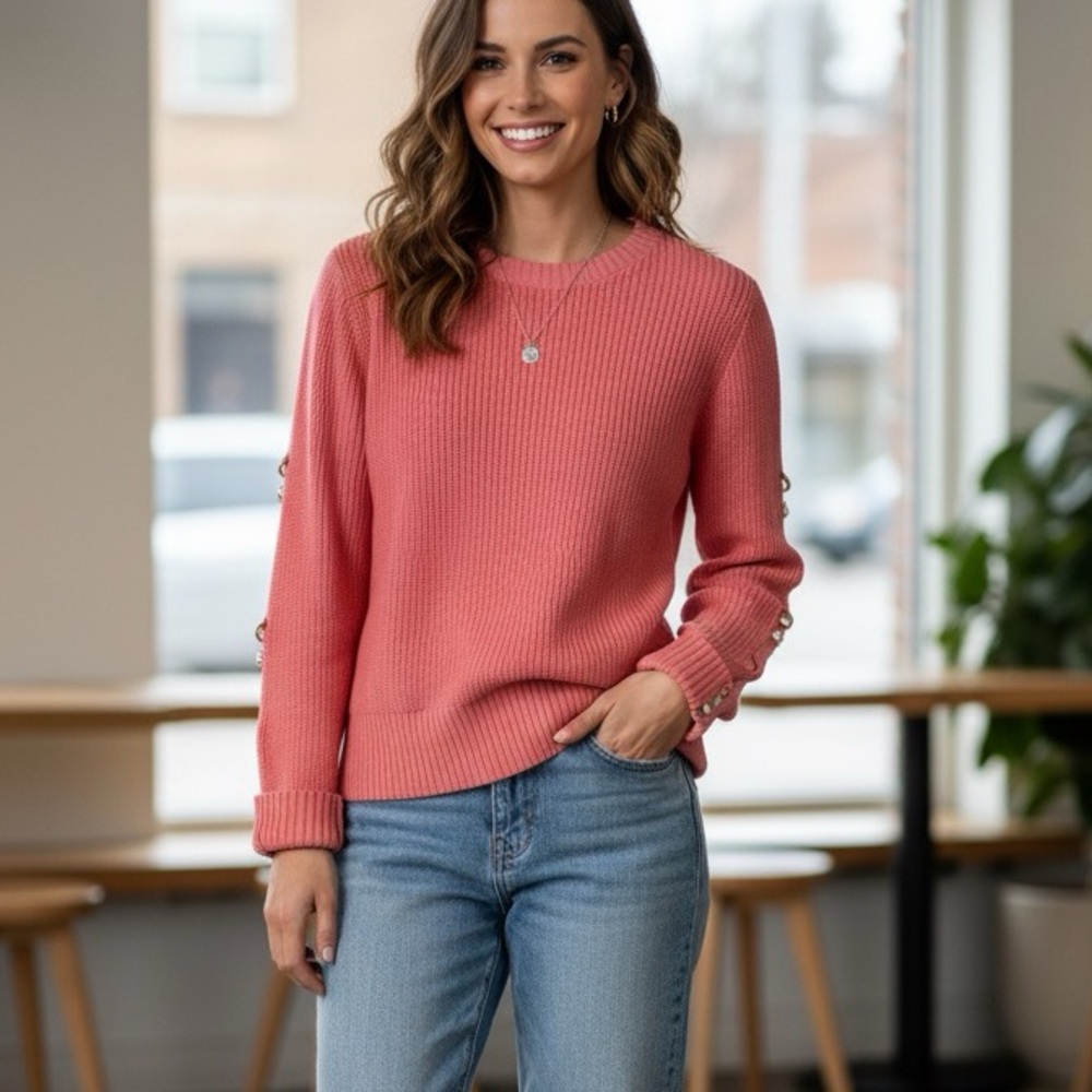 Pinko pink knit embellished crew neck sweater size small